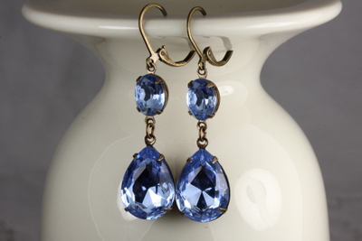 Sapphire Sky Vintage Rhinestone Earrings
