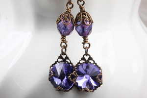 Boho Earrings Bronze Purple