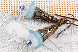 Filigree Flower Earrings Blue