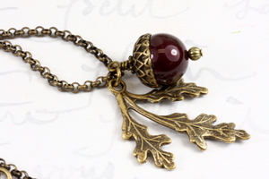 Refined Acorn Necklace and Earrings Set, Rich Brown Pearls