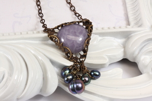 Vintage Lavender Stone and Freshwater Pearl Necklace, Subtle