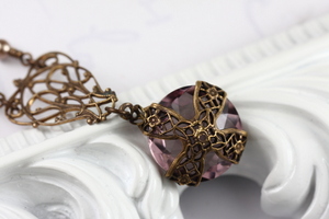 Amethyst Stone and Filigree Vintage Style Necklace, Byzantine