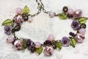 Lavender Vintage Flower Necklace, Dusk