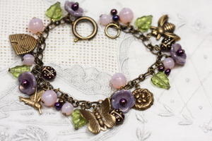 Lavender Vintage Flower Charm Bracelet, Dusk