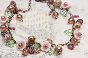 Pink Glass Flower Necklace, Blushing