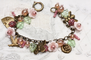 Pink Flower Nature Charm Bracelet, Blushing Gardens