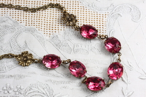 Hot Pink Rhinestone Necklace and Earrings, Bloom