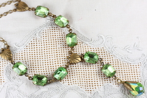 Art Deco Peridot Rhinestone Necklace