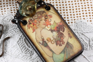 Harvest, Mucha Art Nouveau Art Tile Necklace