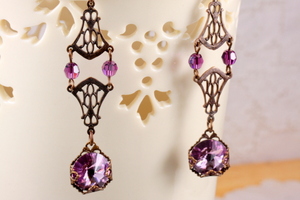 Art Nouveau Style Filigree and  Amethyst Earrings