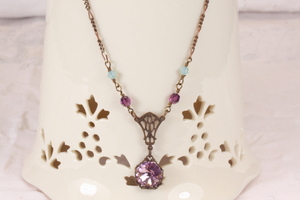 Art Nouveau Style FiIligree and Amethyst Necklace